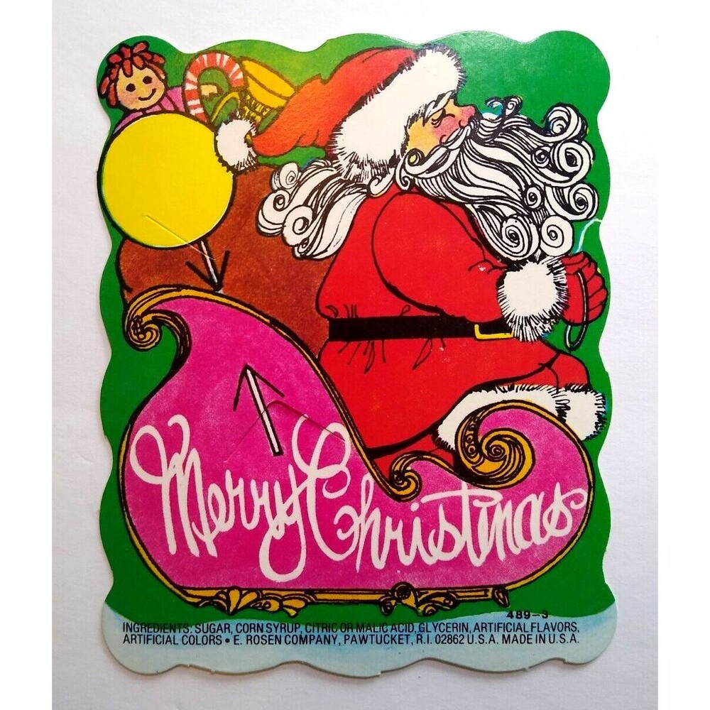 Santa Claus In Sled Christmas Diecut Lollypop Candy Sucker Card Rosen Retro Mod